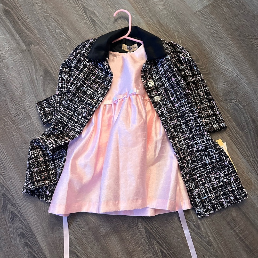 Elegant Kids' Black and light Pink Blazer Dress Set